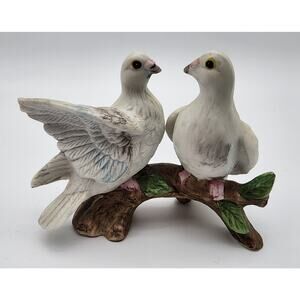 Vintage Hand Painted Porcelain Doves on Tree Limb Figurine – Small Decorative